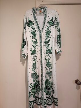 FARM Rio White Maxi Dress with Green Floral Print